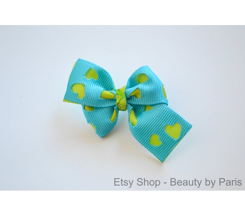 Blue Bright Heart Dog Bow