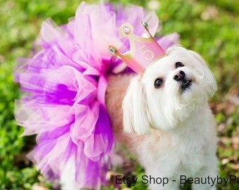 Dog Birthday Princess Tutu & Crown- Pink and Purple, Solid Pink or Solid Purple