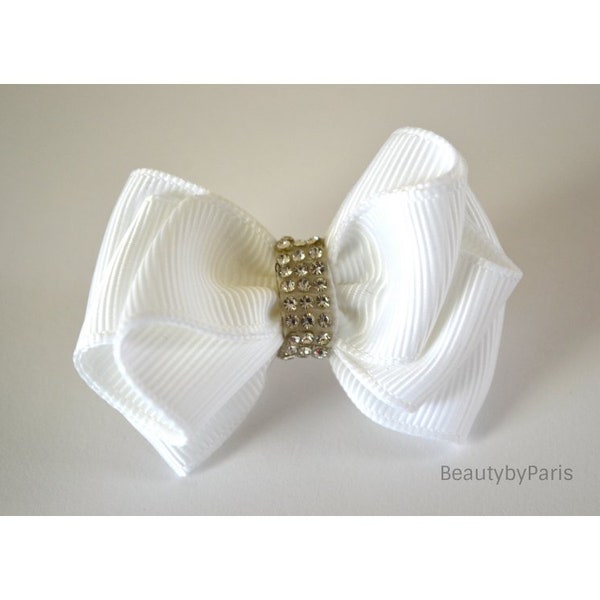 Lux Boutique, Elegant Dog Bow 2.5"- White