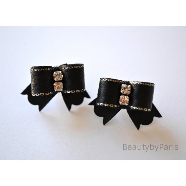 Black Maltese Pairs - Show Bows- 3/8" (Tiny Dog Bows)