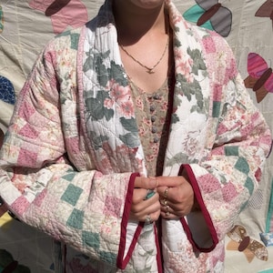 Handmade, Upcycled Quilt Jacket: pink and green