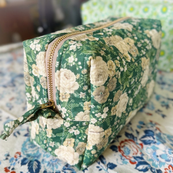 Quilted Boxy Cosmetic Pouch: Vintage Floral & Cream