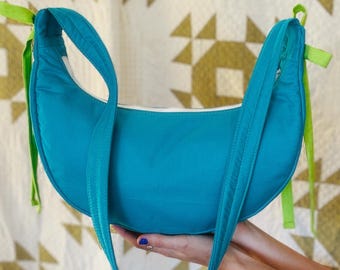 Crescent Crossbody Bow Bag: Teal + Lime