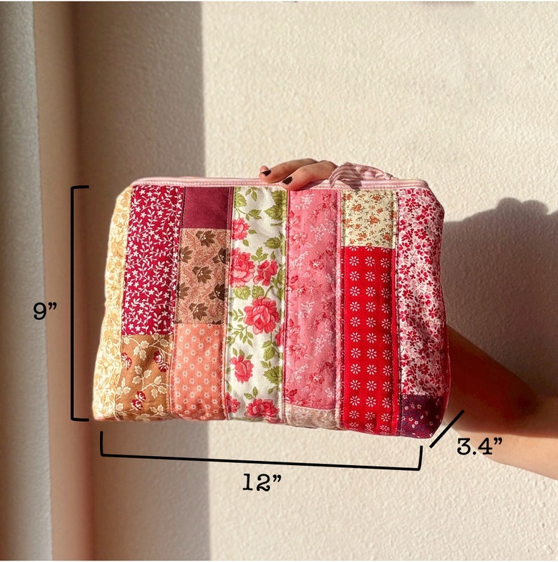 Quilted Zipper Pouch: Pink Patchwork image 9