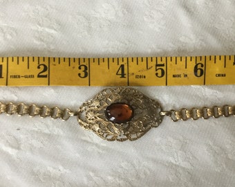Vintage Delicate Filigree Austrian or German Bracelet Intricate Chain 7-1/4” Length Center Stone Has Flaws on Bottom Near Under Metal