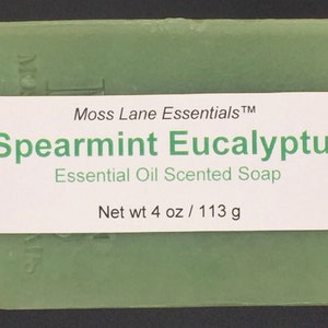 Spearmint and Eucalyptus Essential Oil Scented Cold Process Soap, 4 oz / 113 g bar