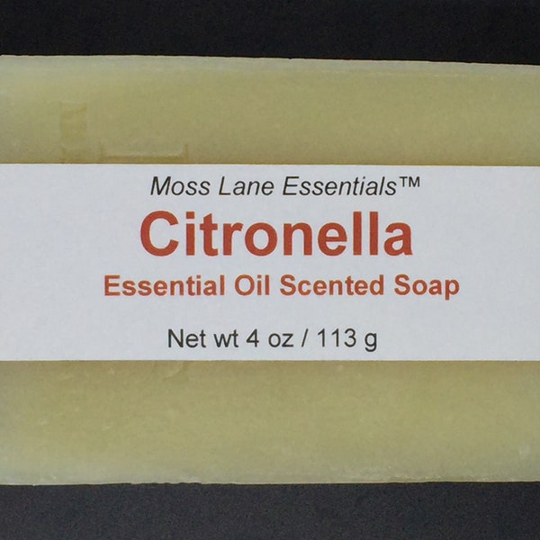 Citronella Essential Oil Scented Cold Process Soap--Citronella, Eucalyptus, Tea Tree, Lemongrass, 4 oz / 113 g bar