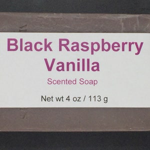 Black Raspberry Vanilla Scented Cold Process Soap with Shea Butter, 4 oz / 113 g bar