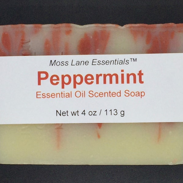 Peppermint Essential Oil Scented Cold Process Soap with Shea Butter, 4 oz / 113 g bar