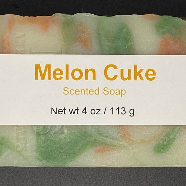 Melon and Cucumber Scented Cold Process Soap with Shea Butter, 4 oz / 113 g bar