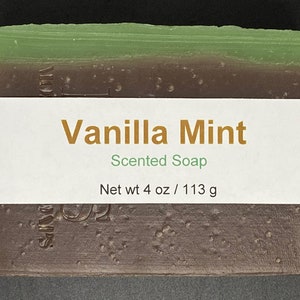 Vanilla Mint Scented Cold Process Soap with Shea Butter, 4 oz / 113 g bar