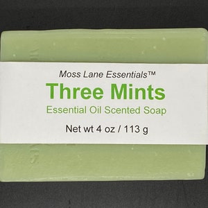 Three Mints Essential Oil Scented Cold Process Soap with Shea Butter, 4 oz / 113 g bar