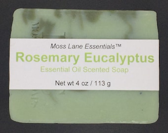 Rosemary Eucalyptus Essential Oil Scented Cold Process Soap with Shea Butter, 4 oz / 113 g bar