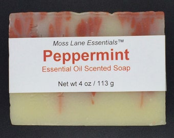 Peppermint Essential Oil Scented Cold Process Soap with Shea Butter, 4 oz / 113 g bar