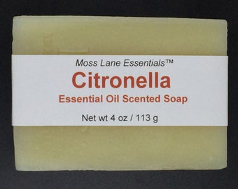 Citronella Essential Oil Scented Cold Process Soap--Citronella, Eucalyptus, Tea Tree, Lemongrass, 4 oz / 113 g bar