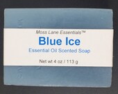 Blue Ice Peppermint Eucalyptus Essential Oil Scented Cold Process Soap with Shea Butter and Menthol, 4 oz 113 g bar