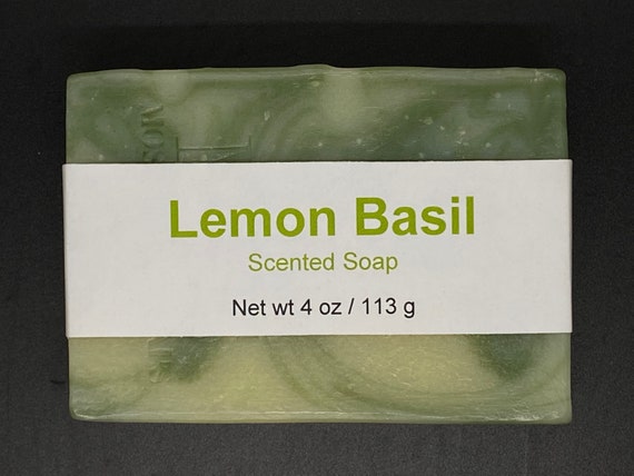 Lemon Basil Scented Cold Process Soap with Shea Butter, 4 oz / 113 g bar