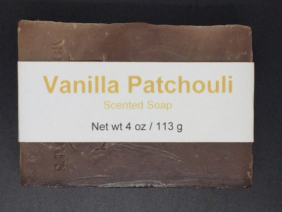 Vanilla and Patchouli Scented Cold Process Soap with Shea Butter, 4 oz / 113 g bar