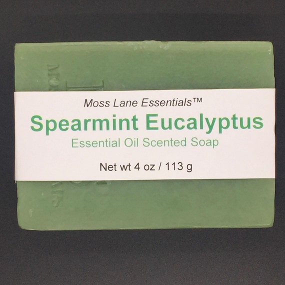 Spearmint and Eucalyptus Essential Oil Scented Cold Process Soap, 4 oz / 113 g bar