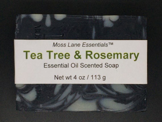 Tea Tree and Rosemary Essential Oil Scented Activated Charcoal Cold Process Soap with Shea Butter, 4 oz / 113 g bar