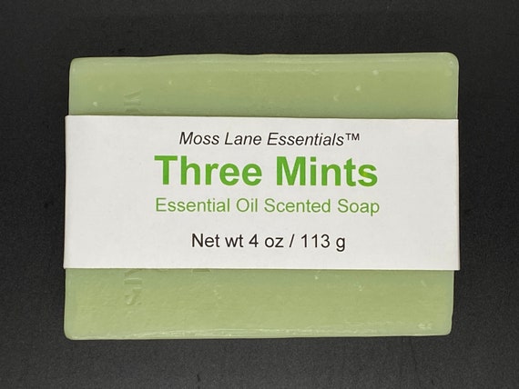 Three Mints Essential Oil Scented Cold Process Soap with Shea Butter, 4 oz / 113 g bar