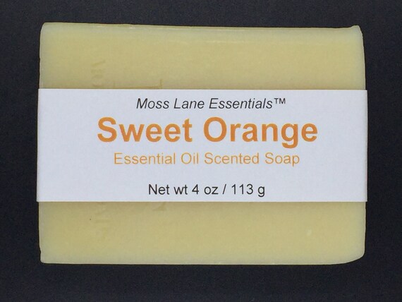 Sweet Orange Essential Oil Scented Cold Process Soap with Shea Butter, 4 oz / 113 g bar
