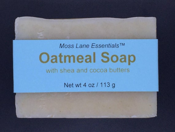 Oatmeal Soap--Unscented Cold Process Soap with Shea and Cocoa Butters, 4 oz / 113 g bar