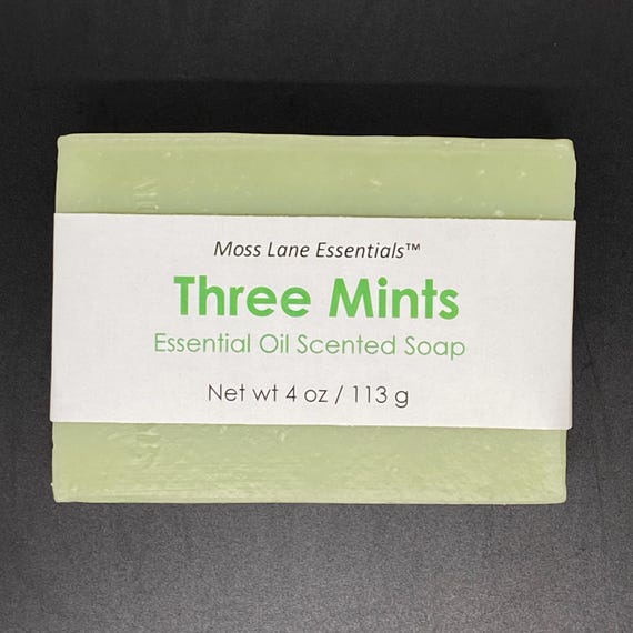 Three Mints Scented Cold Process Soap, 4 oz / 113 g bar