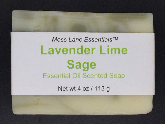 Lavender Lime Sage Essential Oil Scented Cold Process Soap with Shea Butter, 4 oz / 113 g bar