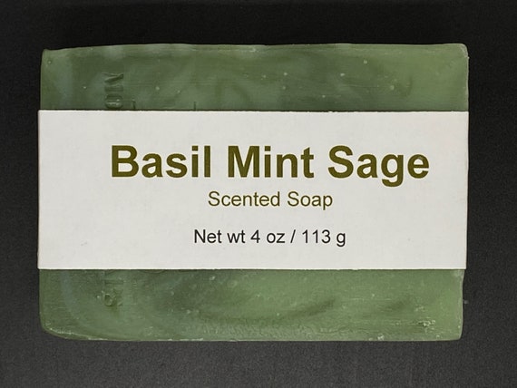 Basil, Mint and Clary Sage Scented Cold Process Soap with Shea Butter, 4 oz / 113 g bar