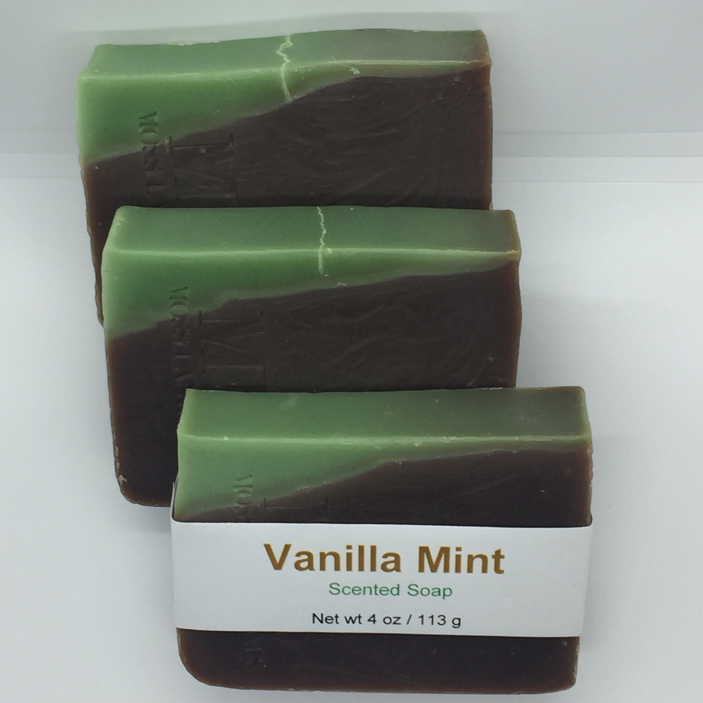 Vanilla Mint Scented Cold Process Soap with Shea Butter, 4 oz / 113 g bar