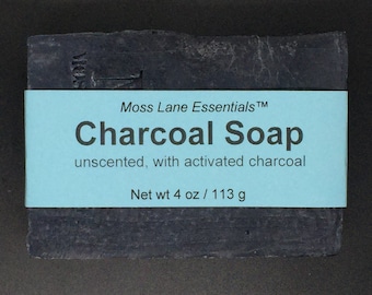 Activated Charcoal Unscented Cold Process Soap with Shea Butter, 4 oz / 113 g bar