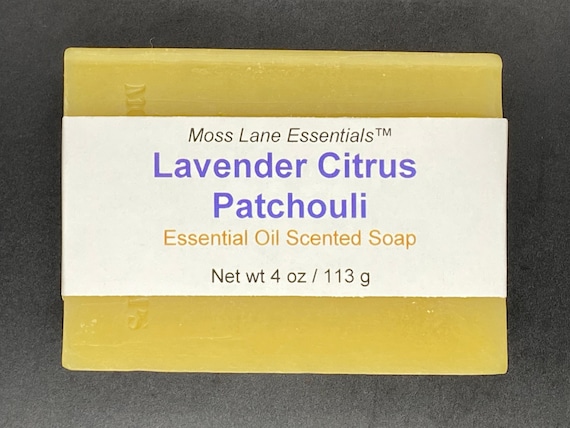 Lavender Citrus Patchouli Essential Oil Scented Cold Process Soap with Shea Butter, 4 oz / 113 g bar