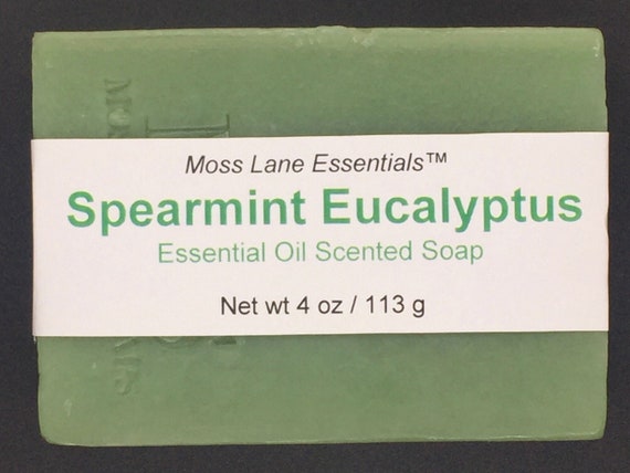 Spearmint and Eucalyptus Essential Oil Scented Cold Process Soap, 4 oz / 113 g bar