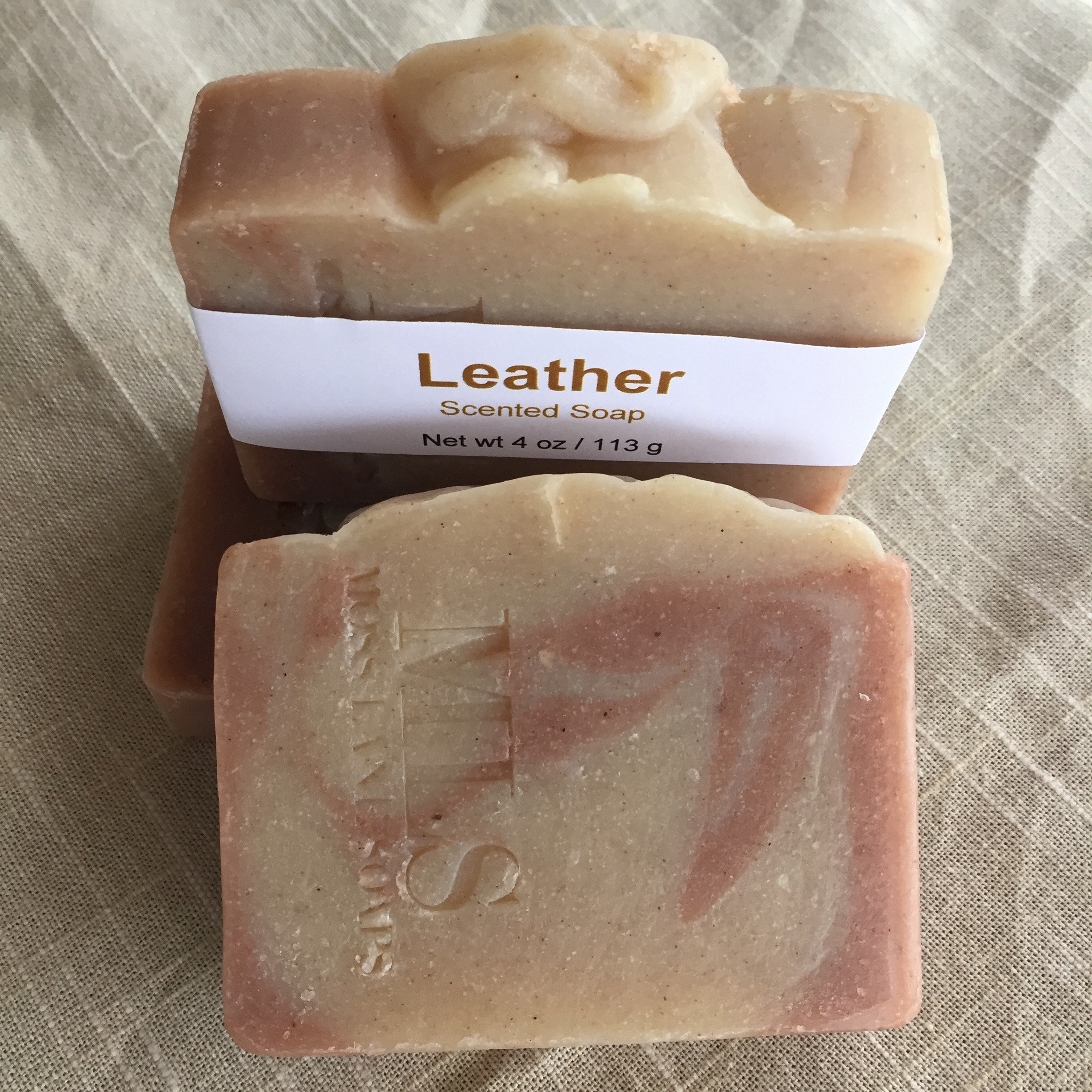 Leather Scented Cold Process Soap with Shea Butter, 4 oz / 113 g bar