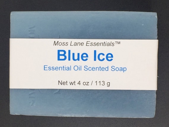 Blue Ice--Peppermint & Eucalyptus Essential Oil Scented Cold Process Soap with Shea Butter and Menthol, 4 oz / 113 g bar