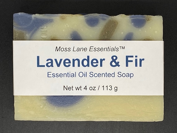 Lavender and Balsam Fir Essential Oil Scented Cold Process Soap with Shea Butter, 4 oz / 113 g bar