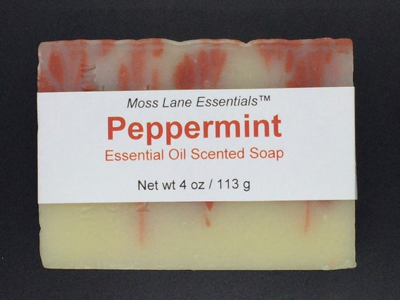 Peppermint Essential Oil Scented Cold Process Soap with Shea Butter, 4 oz / 113 g bar