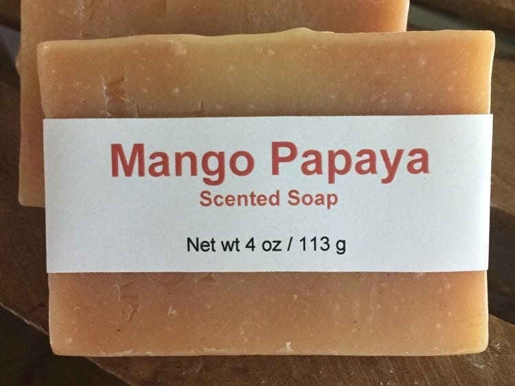 Mango Papaya Scented Cold Process Soap with Shea Butter, 4 oz / 113 g bar