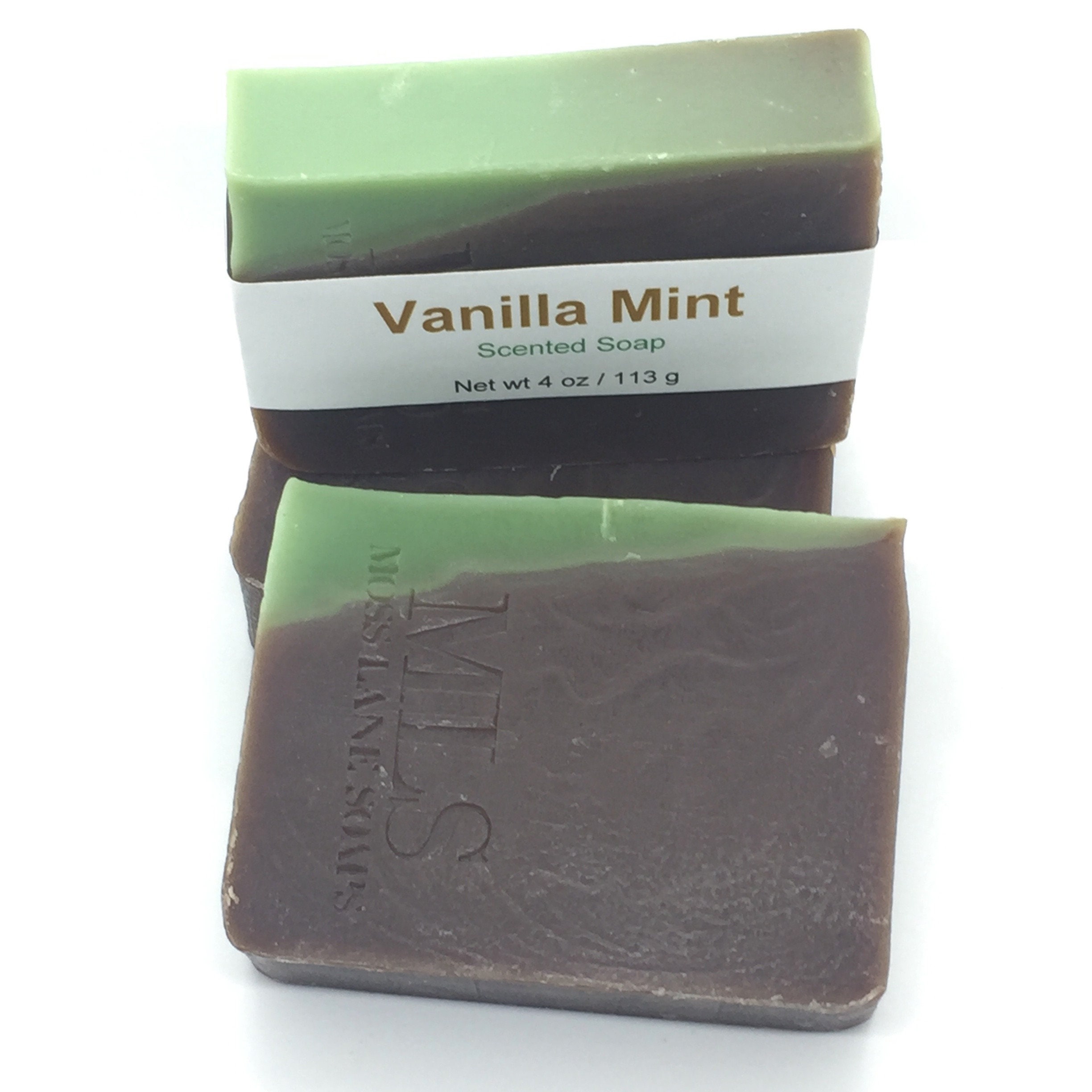Vanilla Mint Scented Cold Process Soap with Shea Butter, 4 oz / 113 g bar