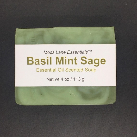 Basil, Mint and Clary Sage Scented Cold Process Soap, 4 oz / 113 g bar