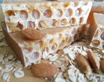 Honey Oatmeal Almond Scented Cold Process Soap with Shea Butter and Oatmeal, 4 oz / 113 g bar