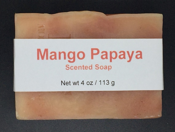 Mango Papaya Scented Cold Process Soap with Shea Butter, 4 oz / 113 g bar