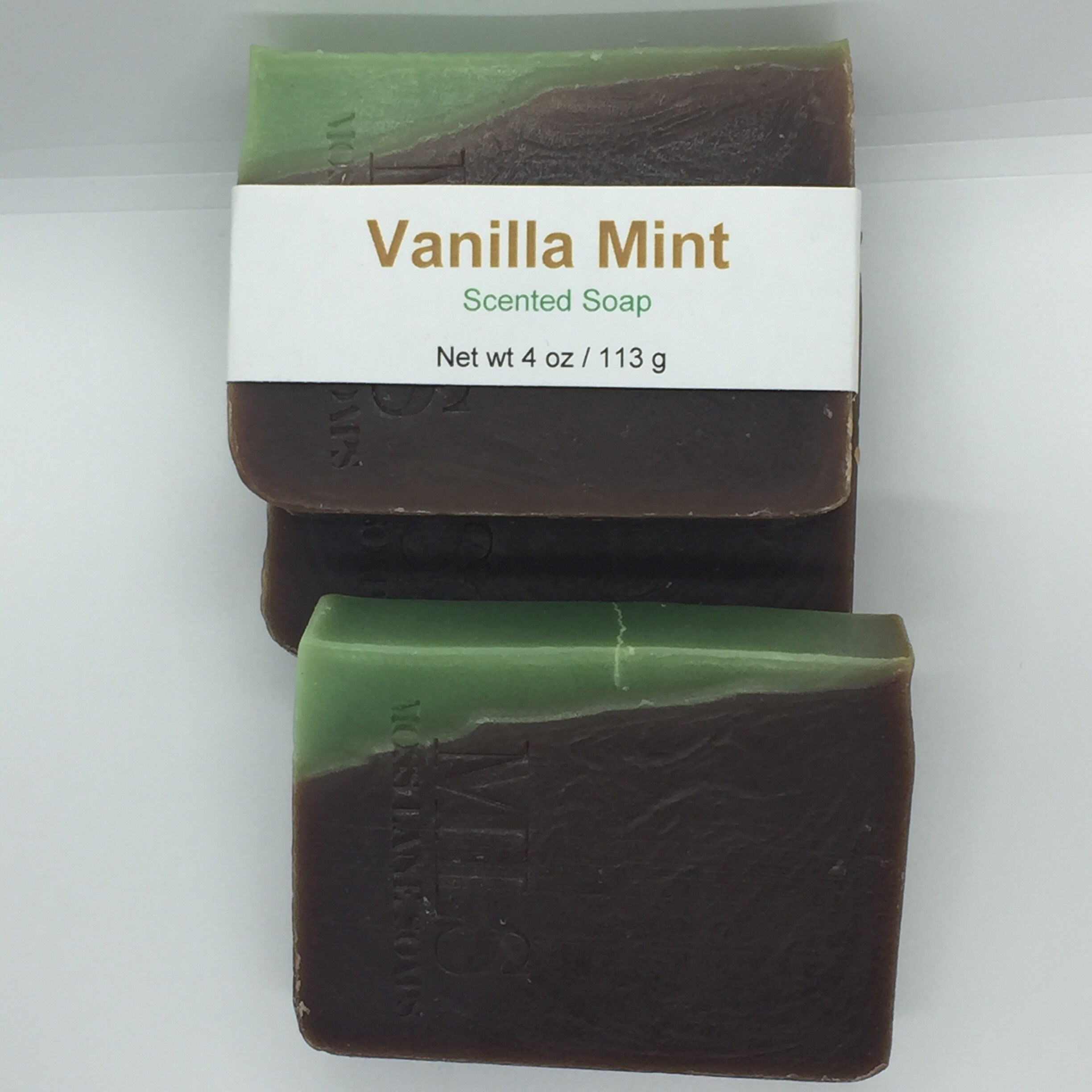 Vanilla Mint Scented Cold Process Soap with Shea Butter, 4 oz / 113 g bar