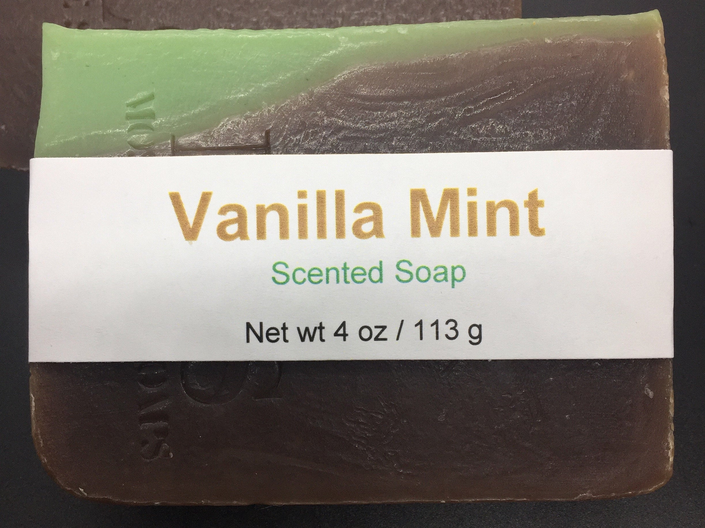 Vanilla Mint Scented Cold Process Soap with Shea Butter, 4 oz / 113 g bar