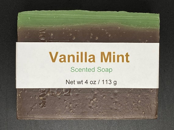 Vanilla Mint Scented Cold Process Soap with Shea Butter, 4 oz / 113 g bar