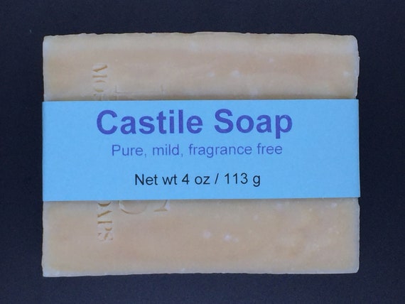 Mild and Gentle Castile Olive Oil Cold Process Soap, Unscented, 4 oz / 113 g bar