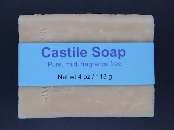 Mild and Gentle Castile Olive Oil Cold Process Soap, Unscented, 4 oz / 113 g bar