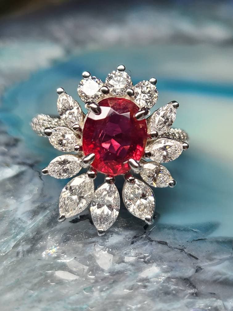 Oval Red Spinel and Diamond Ring. - Etsy