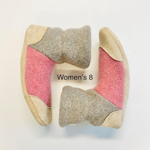 Women’s felted wool slipper boots made with recycled wool, lined with cashmere, Genuine leather non slip soles